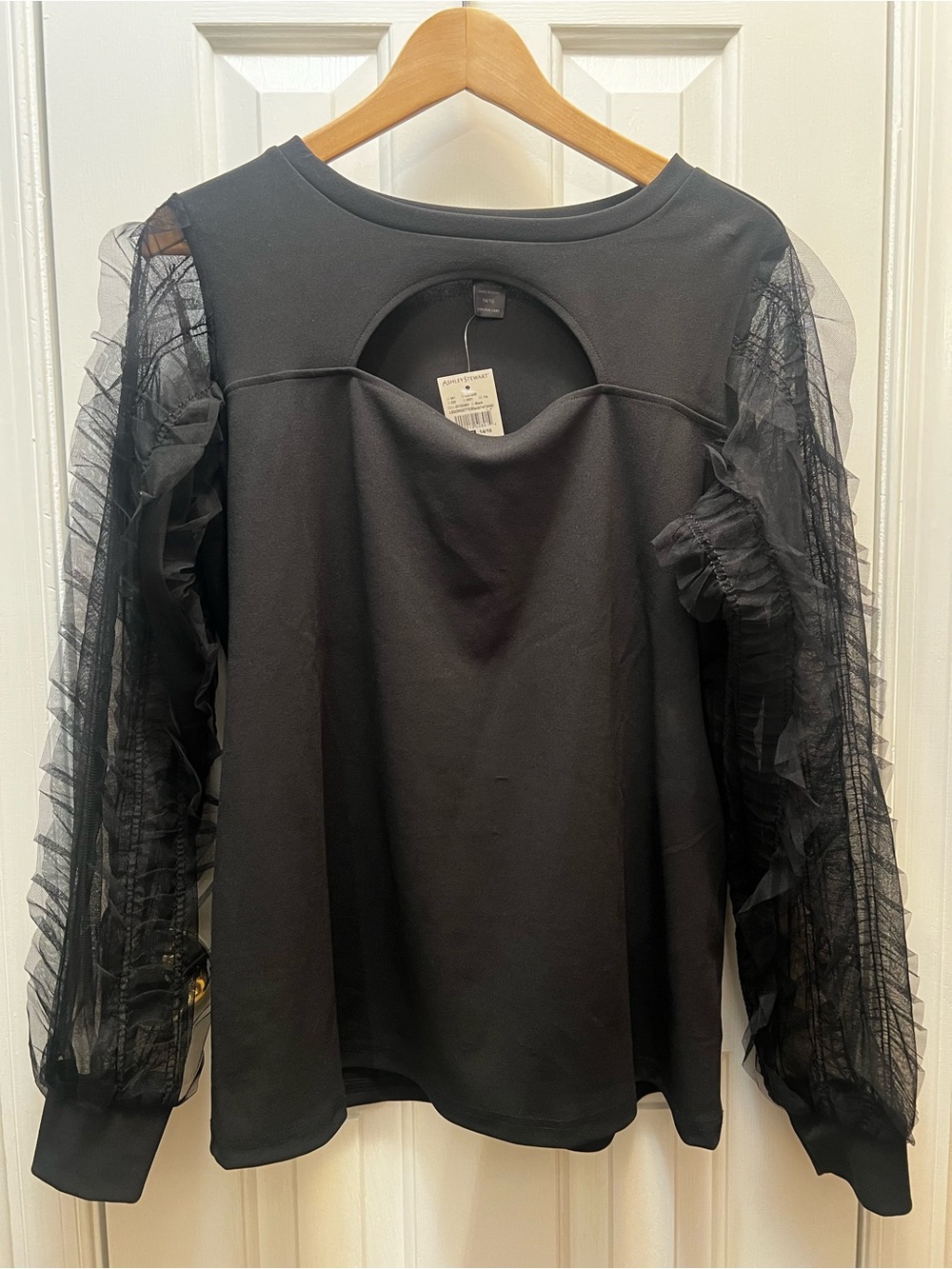 Ashley Stewart Black Ruffle-Sleeve Cutout Top Sz 14/16